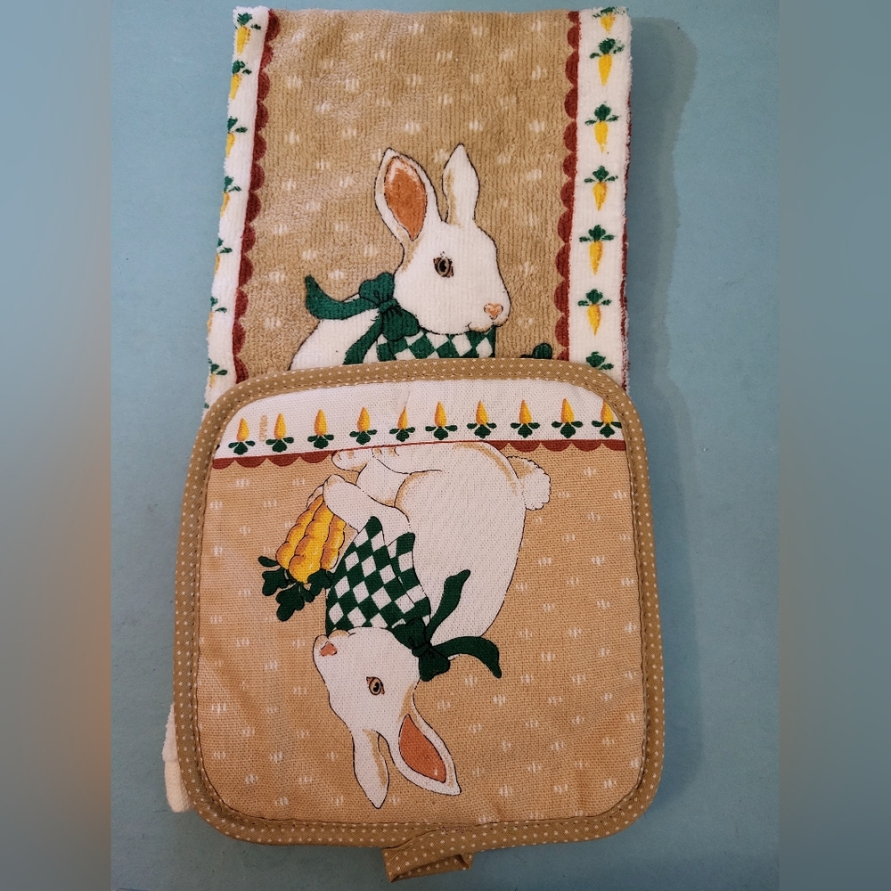 New Easter Bunny Kitchen tea towel and Pot Holder